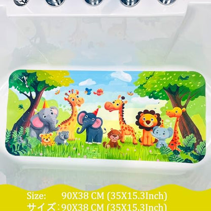Cute Cartoon Non-Slip Bath Mat for Tub - Anti-Slip Kids Bathtub Mat, Slip-Resistant Shower Mat for Bathroom Safety, 35 X 15.3 Inch, Easy to Clean (Jungle) - color: Jungle