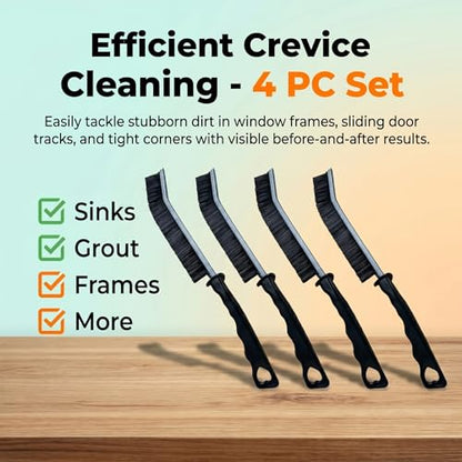 4 Pack Crevice Cleaning Brushes Hard Bristled Grout Brush Tool For Scrub Small Spaces Kitchen Toilet Bathroom Corner Sink Window Tracks Hinges Tile Multifunctional Gap Scrubbers Deep Clean Tools Black