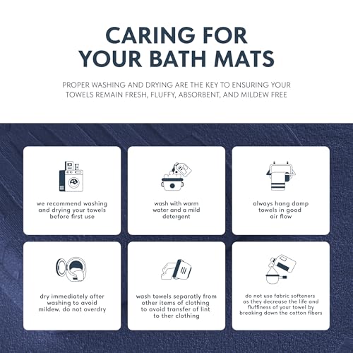 White Classic Luxury Bath Mat Floor Towel Set - Absorbent Cotton Hotel Spa Shower/Bathtub Mats [Not a Bathroom Rug] 22"x34" | 2 Pack | Navy Blue - color: 14: Navy Blue