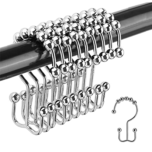 Shower Curtain Hooks Rings, Stainless Steel Double Glide Rollers Shower Curtain Rods Hooks for Bathroom, Set of 12 Hooks - Chrome - color: Chrome, size: 12 Pcs