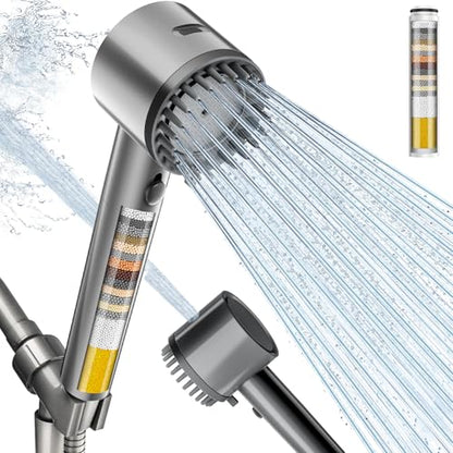 Cobbe Filtered Shower Head with Handheld, 4+1 Spray Mode Showerhead with Filters, Built-in Power Wash for Hard Water - Remove Chlorine - Reduces Dry Itchy Skin, Matte Gray