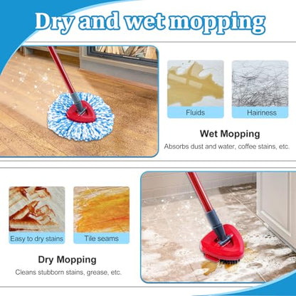 Spin Mop Handle, Mop Heads Replacements,Scrubber Brush and Mop Base Compatible with Ocedar RinseClean 2-Tank System, Mop Handle and Head Replacement Combo Set for Wet Dry Use Floor Cleaning - size: 4 pack mop heads set