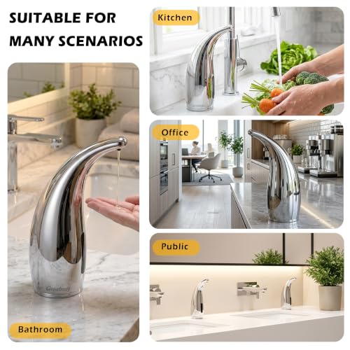 Automatic Soap Dispenser Touchless Rechargeable 10 oz | Magnetic USB Charging, IPX7 Waterproof Sensor Pump with 4 Adjustable Levels for Kitchen Sink & Bathroom Hand Soap - color: Polished Silver