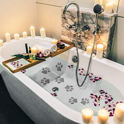 Mudder 20 Pcs Non Slip Bathtub Sticker Cute Anti Slip Shower Sticker Adhesive Black Grey Pink Paw Decal Safety Traction Grip Treads Appliques for Bathtub Pool Boat Stair Shower Floor(Gray) - color: Gray
