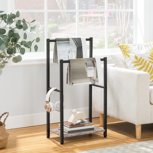 HOOBRO Freestanding Towel Rack, 2 Tier Blanket Ladder Holder for Bathroom, 16.5" L x 9.4" W x 31.5" H, Blanket Rack, Industrial Drying and Display Rack with Shelf, Metal, Greige and Black BG02LB01 - color: Greige + Black, size: 16.5"L x 9.4"W x 31.5"H