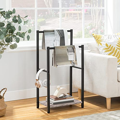 HOOBRO Freestanding Towel Rack, 2 Tier Blanket Ladder Holder for Bathroom, 16.5" L x 9.4" W x 31.5" H, Blanket Rack, Industrial Drying and Display Rack with Shelf, Metal, Greige and Black BG02LB01 - color: Greige + Black, size: 16.5"L x 9.4"W x 31.5"H