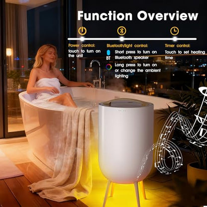 STARLEAD 20L Heated Towel Warmers for Bathroom Large Towel Warmer Bucket | Wood Handle, Auto Shut Off, Bluetooth and RGB, Fits Up to Two 40"X70" Oversized Towels, Bathrobes, Blankets - color: White-round