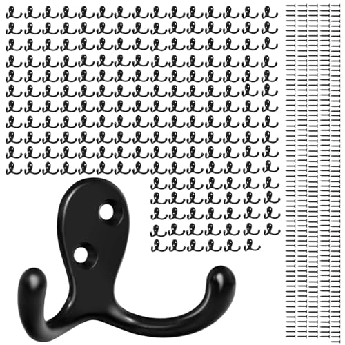 Homanu 180 Pack Coat Hooks, Heavy Duty Double Prong Coat Hooks Wall Mounted with 360 Screws, No Rust Black Metal Wall Hooks for Hanging Towel, Coat, Bag, Hat, Cup, Key - color: 180 Pcs Black