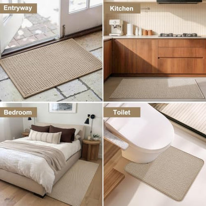 Triohero Small Bathroom Rugs Non Slip Washable Bath Rugs Super Absorbent Bathroom Rug Thin Quick Dry Low Pile Bath Mats, Beige 12x12 - color: Beige New, size: 1' x 1' (Rectangular)
