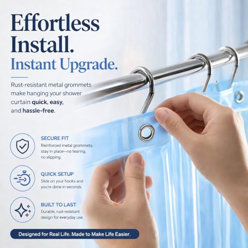 EHZNZIE Clear Blue Shower Curtain Liner 72x72, PEVA Waterproof Bath Curtain, No Chemical Smell, 3 Weighted Magnets, Durable with Rustproof Metal Grommets - color: Clear Blue, size: 72"W x 72"L (Pack of 1)