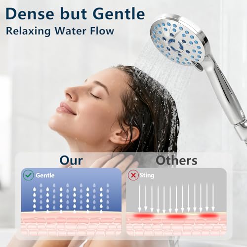 AmasSmile Shower Head with Handheld Sprayer Combo, 6-Mode Detachable Hand Held Showerhead with Power Wash & Pause Button - Shower Head with Handheld Spray Combo for Tub, Tile, Pets & RV - color: silver-plated