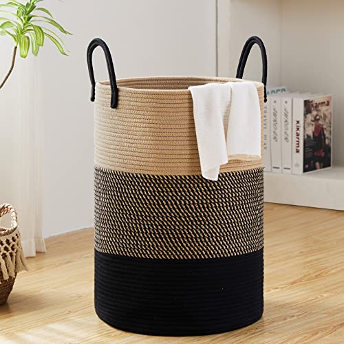 100L Extra Large Laundry Hamper Basket, 26.4Gal Tall Woven Laundry Basket Storage, Baby Nursery Hamper for Blankets, Clothes Hamper for Bedroom and Living Room Organizing, Brown & Black - color: Brown & Black, size: Extra(100L)