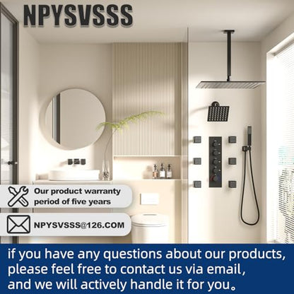 Black Shower Faucet Set Dual Shower Heads with 16" Ceiling Mounted Rain Shower Head & 6" Wall Mounted Head 4 Function Full Body Shower System with body jets,Matte Black - color: Matte Black, style: 16 inch +6 jets
