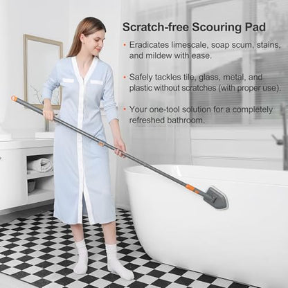 CLEANHOME Tile Tub Scrubber Brush for Cleaning Toilet Wall,Bathtub,Sink | 3 Different Function Cleaning Heads, 56" Extendable Long Handle, Bathroom No Scratch Shower Scrubber - color: Gray