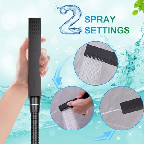Digital Display Shower Faucet Set Matte Black Dual Heads LED Shower System | 14X20" LED Ceiling Shower with Light Remote & 6" Wall Mounted Shower Head & Dual Function Handheld Shower - color: Matte Black