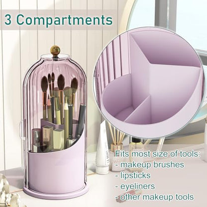GAXmi Makeup Brush Holder with Lid Rotating Cosmetic Organizer, Pink-Purple | 360 Rotation, Waterproof, Dustproof, Moistureproof - color: Pink-Purple