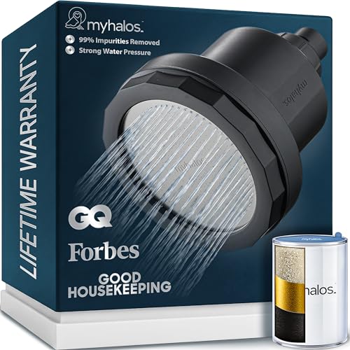 MyHalos® Filtered Shower Head, Shower Head Filter for Hard Water (Black) | High Pressure, Removes Chlorine & Heavy Metals, Water Softener, Filter Shower Head, Water Filter, Filtro Para Ducha De Baño - color: Black
