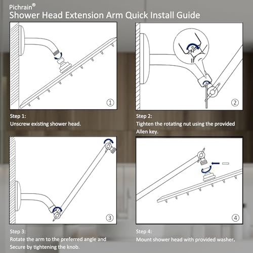 6 Inch Adjustable Shower Head Extension Arm, All-Metal Shower Arm Extender with Locking Set Screw for Rainfall, Fixed, Handheld Showerheads, G1/2 Universal Thread, Easy Installation, Brushed Nickel - color: BNP, style: 6 Inch