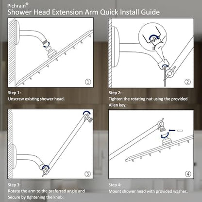 6 Inch Adjustable Shower Head Extension Arm, All-Metal Shower Arm Extender with Locking Set Screw for Rainfall, Fixed, Handheld Showerheads, G1/2 Universal Thread, Easy Installation, Chrome - color: CP, style: 6 Inch