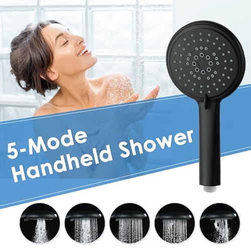 ROVOGO Shower Panel Tower System Stainless Steel, 43.3 Inch, Matte Black | Height Adjustable Shower Arm, Self-Cleaning Shower Head, 5-Setting Handheld, 6 Body Jets, W/ Brass Mixing and Diverter Valve - color: All Black