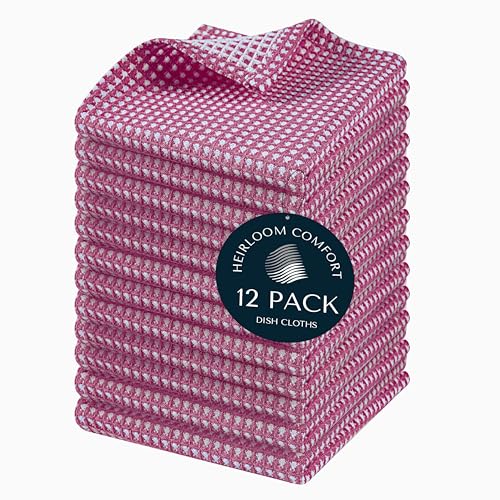Dual Tone Waffle Weave Dish Cloth, 12 Pack, 100% Cotton, 12"x12", Super Absorbent, Fast Drying Reversible Dishcloth Set, Washcloth, Dish Rags, Soft for Cleaning, Durable, Burgundy - color: Burgundy Wine