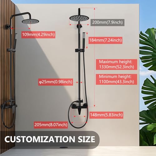 Outdoor Shower Kit, 8-Inch Rain Head and Handheld, Matte Black | Dual-Function Outdoor Shower Kit With An 8-Inch Rain Head, Handheld Spray, Adjustable Slide Bar And Single-Handle Control - color: Black