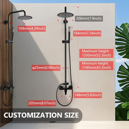 Outdoor Shower Kit, 8-Inch Rain Head and Handheld, Matte Black | Dual-Function Outdoor Shower Kit With An 8-Inch Rain Head, Handheld Spray, Adjustable Slide Bar And Single-Handle Control - color: Black