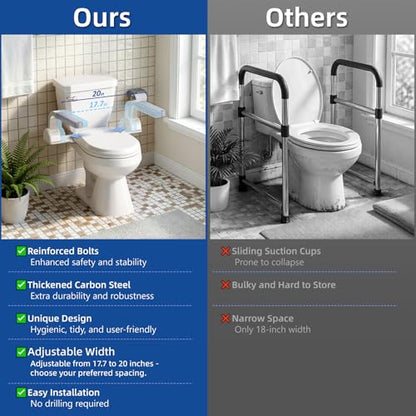 ZEAGUS Width Adjustable Toilet Safety Rails - 500lb Toilet Safety Frame | Grab Bars, 60° Adjustable & Space-Saving Toilet Assist Arms for Seniors, Disabled, Elderly, Mobility-Impaired