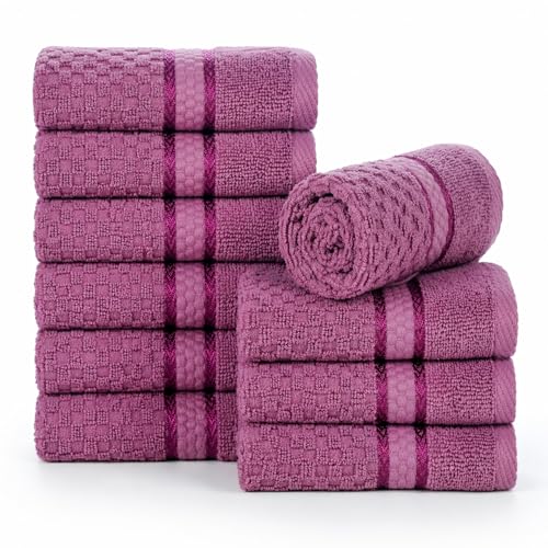 100% Cotton Washcloths 12x12 Inches, Popcorn Textured, Soft & Absorbent, Quick Dry, Set of 10, Grape Purple - color: Grape Purple, size: Pack of 10