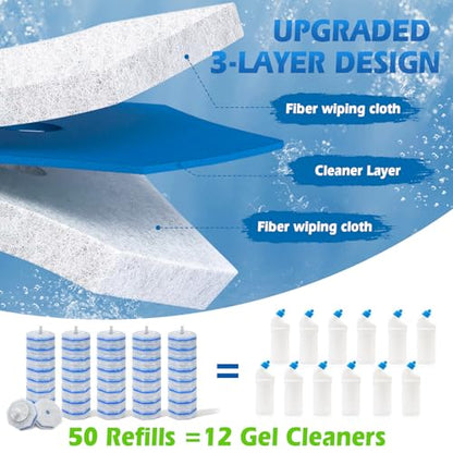 50 Count Disposable Wand Refills, Replacement Scrubber Pads Compatible with Clorox Wand, High Density Cleaning Pads for Bathroom Ceramic Surfaces