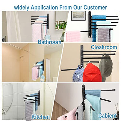 6-Arm Swivel Towel Rack - 180° Rotating Wall Mounted - 304 Stainless Steel Rustproof - Heavy Duty Space Saving for Bathroom Kitchen Laundry Room (Matte Black) - color: Black, size: 6 Arms