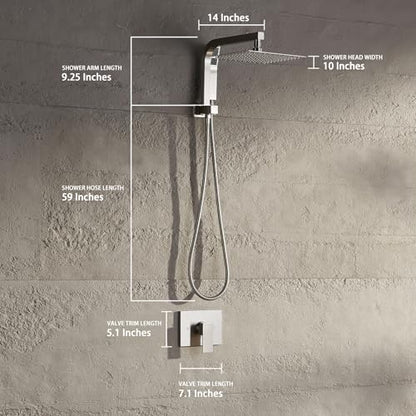 Shower Faucet Set with Rain Shower Heads with Handheld Spray,Brushed Nickel | 10-inch rainhead, 3-way diverter, all matal handshower with hose, brass pressure balancing shower valve, wall-mount - color: Brushed Nickel