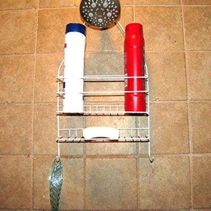 Hanging White Metal Shower Head Caddy Bathroom Storage Wall Mount Bath Organizer Rack