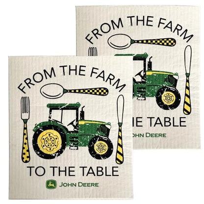 John Deere Farm to Table - Swedish Dishcloth Reusable Towel Set for Kitchen | Biodegradable Absorbent Cleaning Washcloths for Dishes, Household Surfaces | Washable, & Quick Drying | 2-Pack - color: Farm to Table