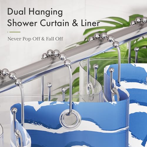 AmazerBath Shower Curtain Hooks Chrome Metal Shower Curtain Rings Rust Proof, Double Sided Shower Curtain Hooks for Shower Curtain Liner Smooth Shower Hooks Rings for Bathroom, Shower Rod Hook 12Pcs - color: Chrome, style: Modern