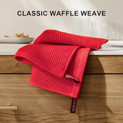 joybest Cotton Kitchen Dish Cloths, 8-Pack Waffle Weave Ultra Soft Absorbent Dish Towels Washcloths Quick Drying Dish Rags, 12x12 Inches, Red - color: Red, size: 12 in x 12 in