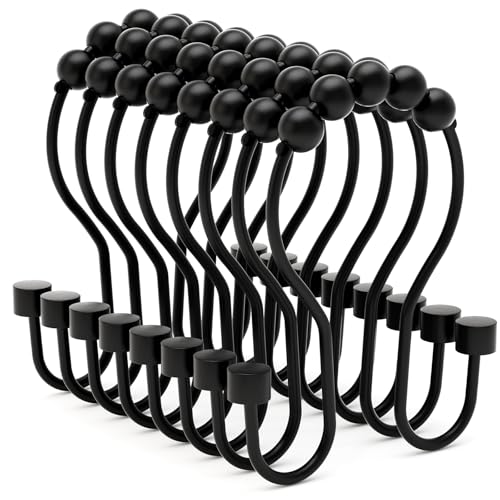 Bathway Shower Curtain Hooks, Shower Curtain Rings Rust Proof Double Hook Shower Curtain Hooks with Clindrical Design, 12 Pcs Black Shower Hooks for Shower Curtain, Metal Shower Rod Hooks - color: Black, style: Modern Shower Hooks with Cylinders