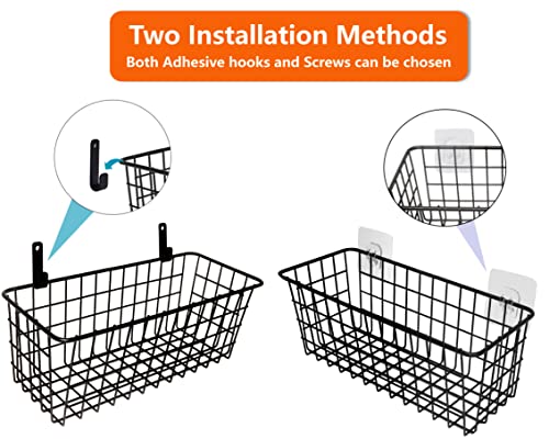 Joben Oligey 3 Set Hanging Wire Baskets ,Wall Mount Fruit Basket,No Drilling,Adhesive Small Metal Basket,Farmhouse Food Storage Mesh Bin Kitchen Pantry Laundry Bathroom Closet Garage RV ,Black - size: Black - Regular