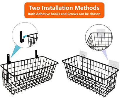 Joben Oligey 3 Set Hanging Wire Baskets ,Wall Mount Fruit Basket,No Drilling,Adhesive Small Metal Basket,Farmhouse Food Storage Mesh Bin Kitchen Pantry Laundry Bathroom Closet Garage RV ,Black - size: Black - Regular