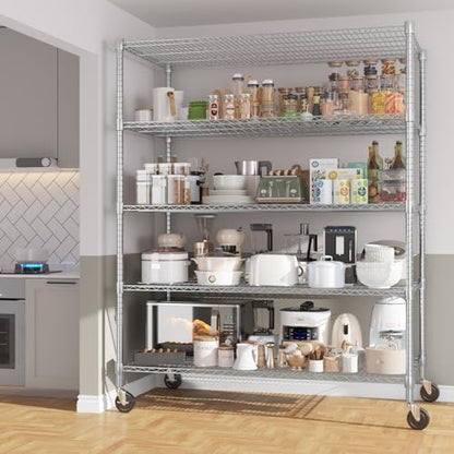 Homdox 5 Tier Heavy Duty Metal Shelves, Storage Racks and Shelving with Wheels, Commercial Adjustable Wire Shelving Unit, Garage Rack Pantry Shelves Kitchen Shelving, Chrome - color: Chrome, size: 24"Dx 48"Wx 82"H, 5 Tier