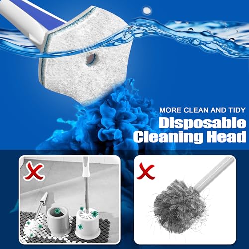 JEHONN Disposable Toilet Brush with 64 Wand Cleaner Refills, Wall Mounted Toilet Bowl Brush Holder Set, Bathroom Cleaning System for Sink Bathtub Wash Basin (Blue)