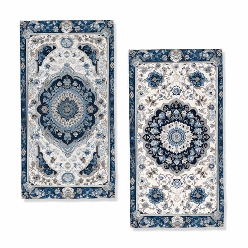 Boho Carpet Style Hand Towels Bathroom Set of 2 Absorbent Bohemian Mandala Blue Bathroom Kitchen Towels Set of 2 Face Towels for Bathroom Gym Hotel Sport Decor Gifts for Women Man 14x28 Inch - color: Boho Carpet Style