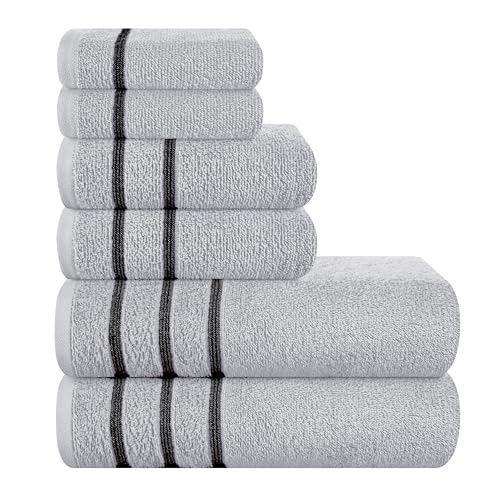MyOwn Ultra Soft 6 Pack Cotton Towel Set, Contains 2 Bath Towels 28x55 inch, 2 Hand Towels 16x24 inch & 2 Wash Coths 12x12 inch, Ideal Everyday use, Compact & Lightweight - Light Grey, 71642 - color: Light Grey, size: 6-Piece Towel Set