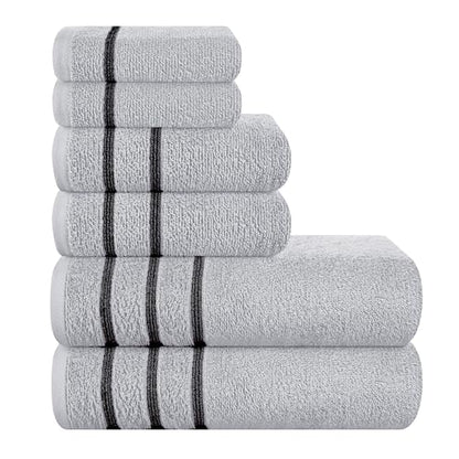 MyOwn Ultra Soft 6 Pack Cotton Towel Set, Contains 2 Bath Towels 28x55 inch, 2 Hand Towels 16x24 inch & 2 Wash Coths 12x12 inch, Ideal Everyday use, Compact & Lightweight - Light Grey, 71642 - color: Light Grey, size: 6-Piece Towel Set