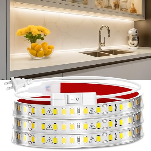 maylit Under Cabinet Strip Lighting Plug in 60in, Ultra Bright Small LED Light Bar, 2700K Warm White, Wired Lights for Kitchen Cabinet, Counter, Workbench, Desk, Closet, Shelf, Indoor - color: Warm White, size: 60in