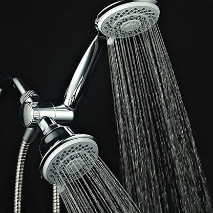 Hotel Spa AquaStorm 30-Setting 3-Way High Pressure Luxury Shower Head Combo | Use Dual 6-mode Overhead & Handheld Heads separately or together! SpiralFlow Design with Water-saving Economy mode / Chrome - color: Chrome & Gray - Economy Mode
