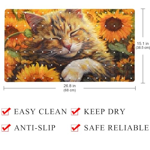 Shower Mat Non Slip 26.8 x 15.1 Inches, Cat Sunflowers Bathtub Mat Shower Stall Mats with Suction Cups and Drain Holes, Non Slip Bath Mat for Tub for Elderly & Kids - color: Multi 4