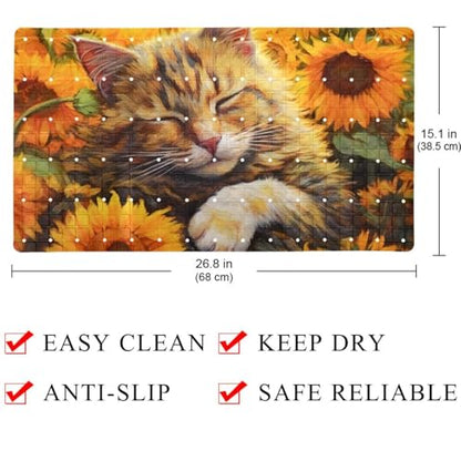 Shower Mat Non Slip 26.8 x 15.1 Inches, Cat Sunflowers Bathtub Mat Shower Stall Mats with Suction Cups and Drain Holes, Non Slip Bath Mat for Tub for Elderly & Kids - color: Multi 4