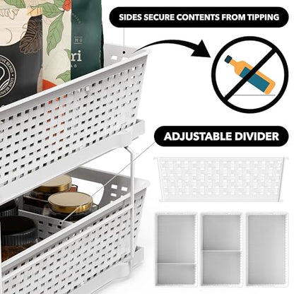 Simple Houseware 2 Tier Pull-Out Sliding Drawer Under Sink Storage, White | Great for Kitchen Bathroom Tray Shelf Organizer - color: White