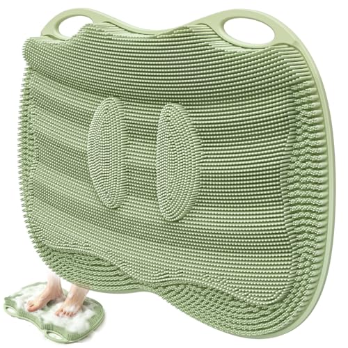 Silicone Foot Scrubber Mat XL in Shower with Non-Slip Suction Cups | Feet Toes Brush Clean Exfoliate Massage without Bending, Use in Bathtub Floor for Men Women Senior 17.4*13.4" Sage Green - color: 17*13.39" Sage Green